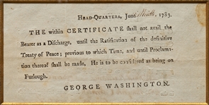 George Washington Signed Revolutionary War Discharge Document from 1783