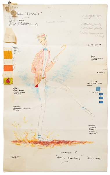 Original Mary Poppins Costume Sketch from the Famous Jolly Holiday Sequence -- Large Sketch Measures 14.5 x 23, from the Estate of Mary Poppins Producer Bill Walsh