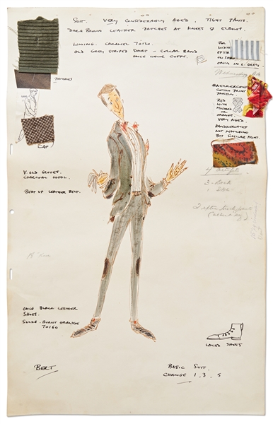 Original Mary Poppins Costume Sketch of Dick Van Dyke as Bert -- Large Sketch Measures 14.5 x 23, from the Estate of Mary Poppins Producer Bill Walsh