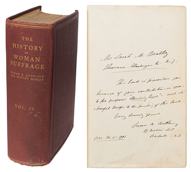 Susan B. Anthony Signed First Edition Volume of The History of Womens Suffrage