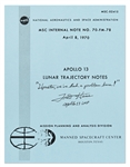 Fred Haise Signed Copy of the Apollo 13 Lunar Trajectory Notes -- Haise Writes '''Houston, we've had a problem here!'''