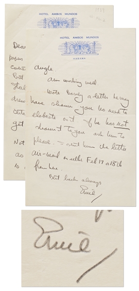 Ernest Hemingway Autograph Letter Signed on ''To Have and Have Not'' -- ''...About the Have and Not price, I would take 12,500. As matter of fact, would take 10 cash due to the censorship angle...''