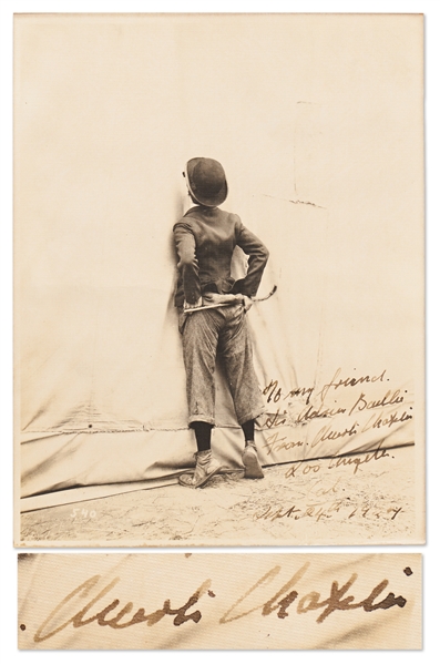 Charlie Chaplin Signed 7'' x 9'' Photo as The Tramp, in a Scene from ''The Circus''