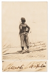 Charlie Chaplin Signed 7 x 9 Photo as The Tramp, in a Scene from The Circus