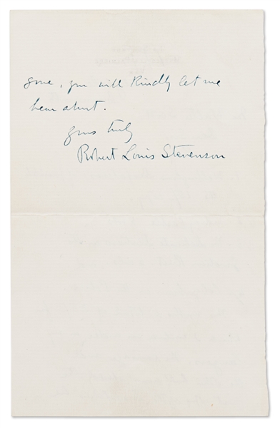 Robert Louis Stevenson Autograph Letter Signed from 1884 -- Stevenson Requests Four Books from a Bookseller