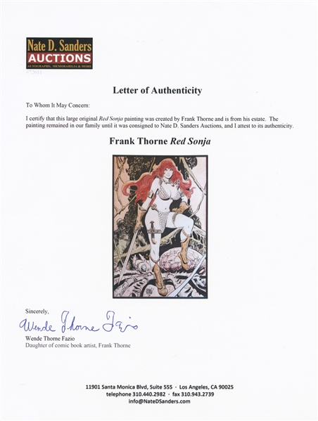Frank Thorne Painting of ''Red Sonja'' Measuring 41'' x 60'' -- Done in 1976, Painting Hung in Thorne's Home for 45 Years