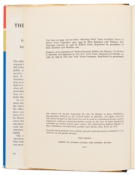 Robert F. Kennedy Signed First Edition of ''The Pursuit of Justice''