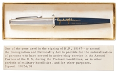 Lyndon Johnson Bill-Signing Pen -- Used as President to Sign Bill Naturalizing Active-Duty Men and Women Serving in Vietnam