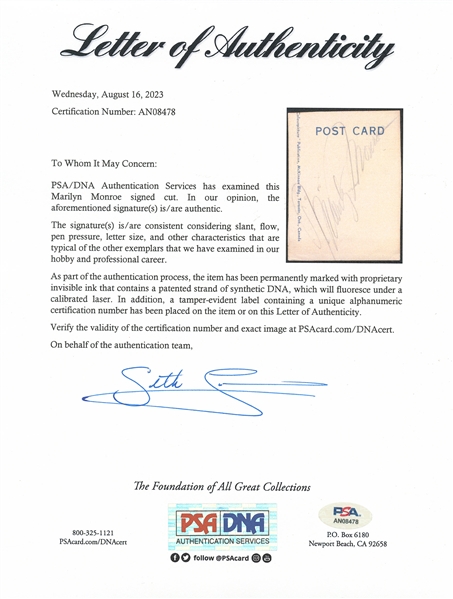 Marilyn Monroe Signature with PSA/DNA COA -- Plus Mae West Signed Photo