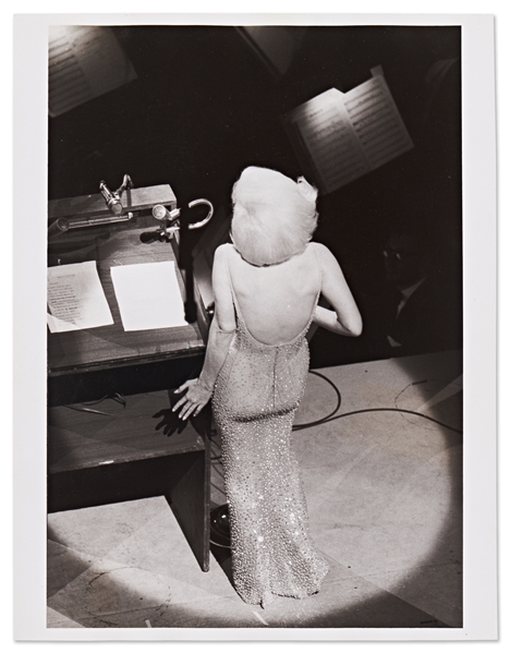 Original Double-Weight Photograph of Marilyn Monroe Singing ''Happy Birthday, Mr. President'' to John F. Kennedy -- Taken by Photographer Bill Ray
