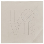 Robert Indiana Signed LOVE Sketch Measuring 8.25 Square