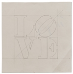 Robert Indiana Signed LOVE Sketch Measuring 8.25 Square