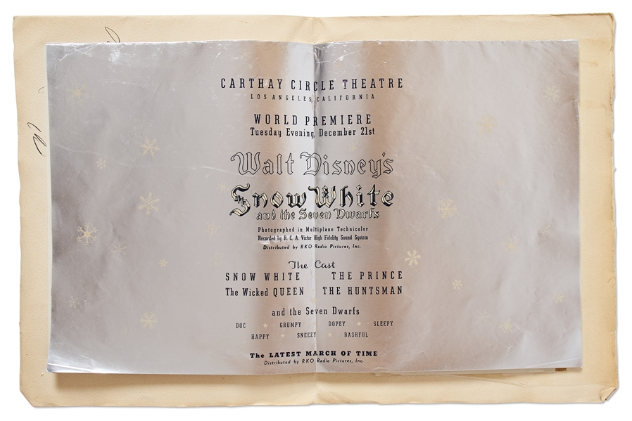 Walt Disney Signed World Premiere Program for ''Snow White and the Seven Dwarfs'' -- Disney Signs Without Inscription -- With Phil Sears COA
