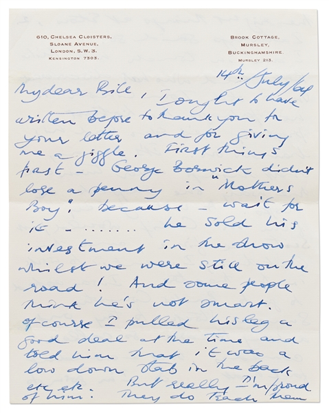 David Tomlinson - AKA George Banks from ''Mary Poppins'' - Autograph Letter Signed to Screenwriter & Producer Bill Walsh -- ''...I hope that Poppins will turn out well for all our sakes...''