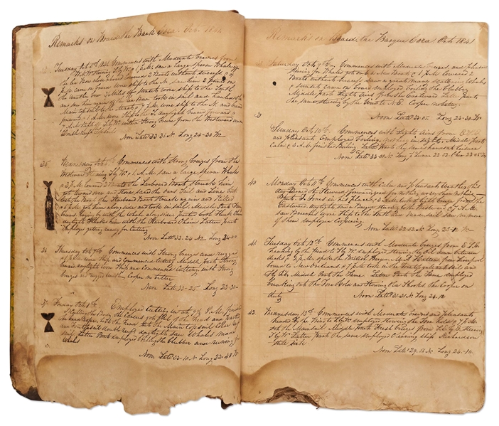 19th Century Whaling Logbook of the Bark Cora Out of New Bedford -- Documenting an Expedition to the Pacific from 1841-1845