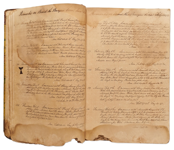 19th Century Whaling Logbook of the Bark Cora Out of New Bedford -- Documenting an Expedition to the Pacific from 1841-1845