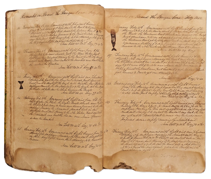 19th Century Whaling Logbook of the Bark Cora Out of New Bedford -- Documenting an Expedition to the Pacific from 1841-1845