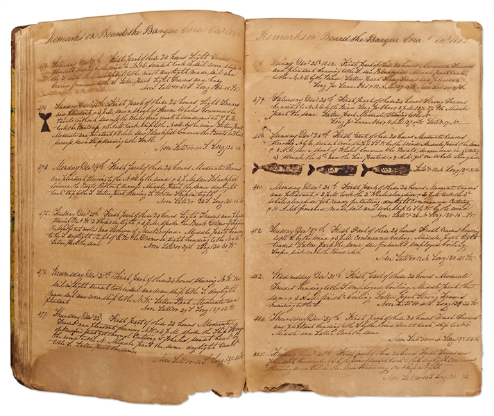 19th Century Whaling Logbook of the Bark Cora Out of New Bedford -- Documenting an Expedition to the Pacific from 1841-1845