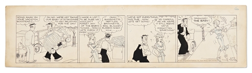 Chic Young Hand-Drawn Blondie Comic Strip From 1934 -- Dagwood & Blondie Forget the Baby!