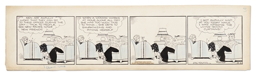 Chic Young Hand-Drawn Blondie Comic Strip From 1935 -- Blondie Takes Out Her Housewife Frustrations on Dagwood