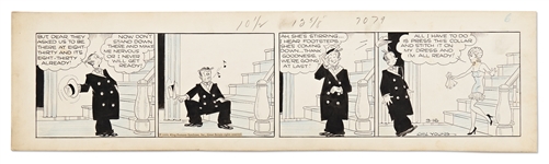 Chic Young Hand-Drawn Blondie Comic Strip From 1935 -- Blondie Runs Late