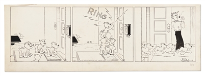Chic Young Hand-Drawn Blondie Comic Strip From 1944 -- Daisys Puppies Show Their Intelligence