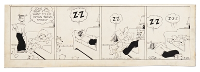 Chic Young Hand-Drawn Blondie Comic Strip From 1944 -- Daisys Puppies Outsmart Dagwood