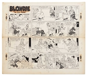 Chic Young Hand-Drawn Blondie Sunday Comic Strip From 1955 -- Blondie and Tootsie Woodley Knock Out Each Others Husbands