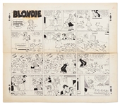 Chic Young Hand-Drawn Blondie Sunday Comic Strip From 1955 -- Daisy and the Pups Try to Warn Dagwood and His Friends