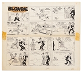 Chic Young Hand-Drawn Blondie Sunday Comic Strip From 1965 -- Blondie Snatches Dagwoods Wallet