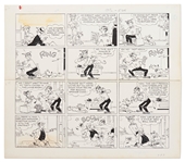 Chic Young Hand-Drawn Blondie Sunday Comic Strip From 1972 -- Dagwood Mistakenly Punches Mr. Dithers in the Nose