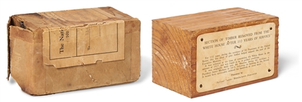 Large Block of Wood From the Roof of the White House -- Removed During 1927 Reconstruction -- Accompanied by Rare, Original Box