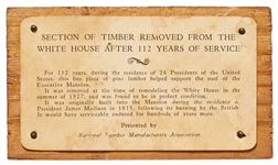Large Block of Wood From the Roof of the White House -- Removed During 1927 Reconstruction -- Accompanied by Rare, Original Box