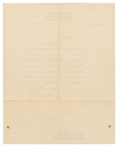 Harvey Cushing Letter Signed from 1935 on Yale University School of Medicine Letterhead