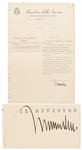 Benito Mussolini Document Signed as Prime Minster of Italy During World War II