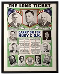 Louisiana Political Poster from 1936 Promoting the Huey Long-Backed Candidates After Longs Assassination