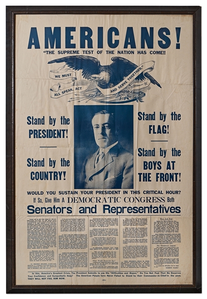 Woodrow Wilson Political Poster from 1918 -- Asks Voters to Give Wilson a Democratic Congress