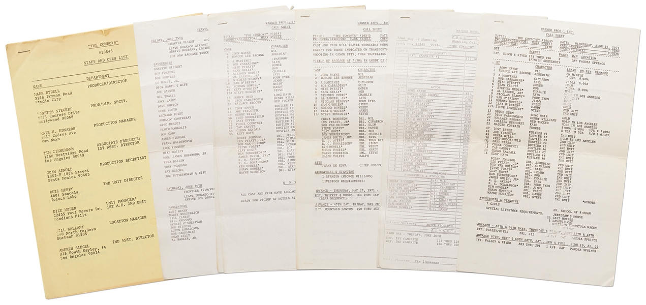 John Wayne Signed ''The Cowboys'' Script, John Wayne USC Yearbook & Numerous Call Sheets, Crew Lists, Etc. from ''The Cowboys''