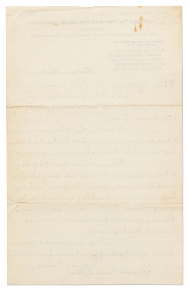 Booker T. Washington Letter Signed as Principal of The Tuskegee Institute