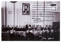 Large 20 x 16 Photo of the Signing of the Israeli Declaration of Independence, with Handwritten Excerpt from the Grandson of David Ben-Gurion
