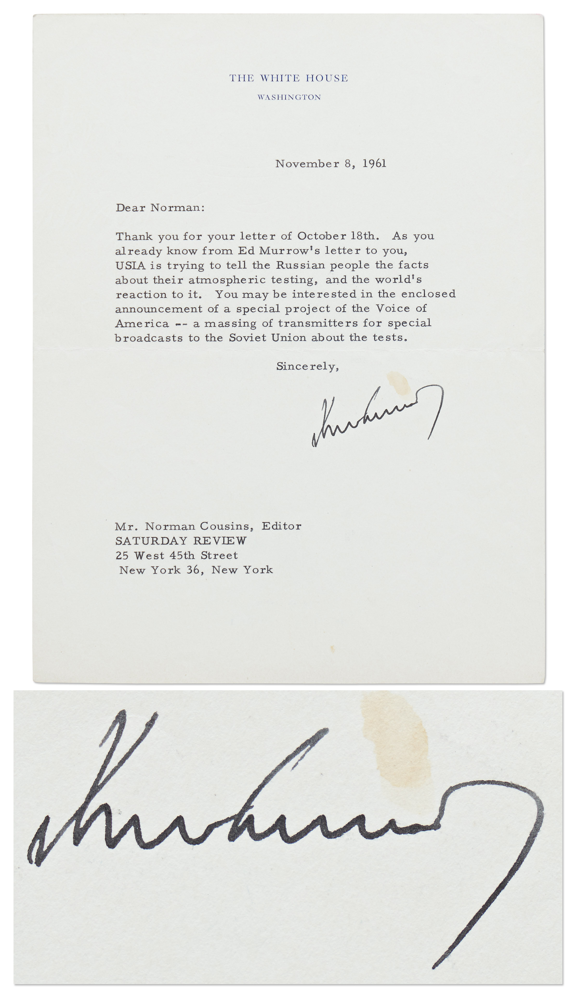 Lot Detail - John F. Kennedy Letter Signed as President Regarding the ...