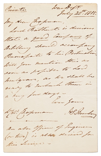 Important 1815 Letter Regarding Napoleon Bonaparte's Escape from Exile & His Recapture
