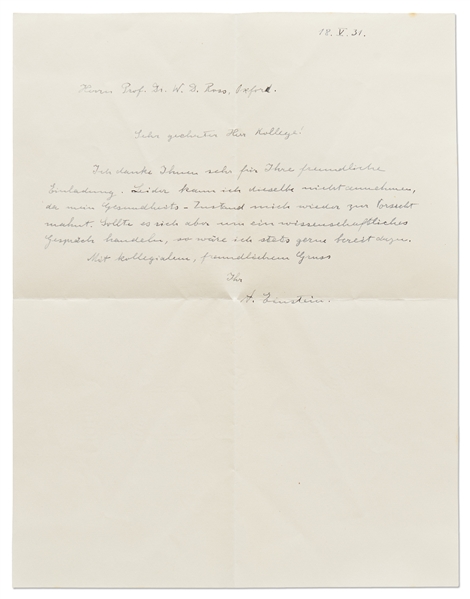 Albert Einstein Autograph Letter Signed from 1931
