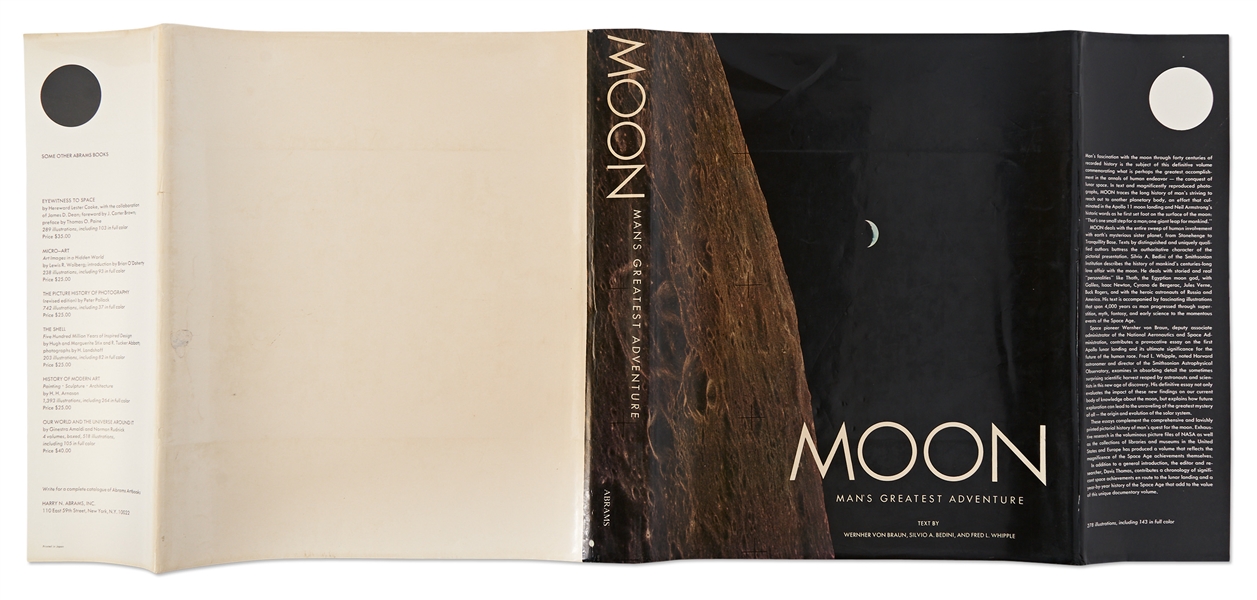 Wernher von Braun Signed First Edition of His Illustrated Book ''MOON: Man's Greatest Adventure'' -- von Braun Inscribes the Copy to His Secretary During the Apollo Era
