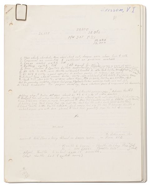 Lot of 6 Items Personally Owned by Mercury 7 and Apollo 1 Astronaut Gus Grissom -- Includes Grissom's Draft Copy of the Pilot's Flight Report for MR-4