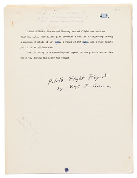 Lot of 6 Items Personally Owned by Mercury 7 and Apollo 1 Astronaut Gus Grissom -- Includes Grissom's Draft Copy of the Pilot's Flight Report for MR-4