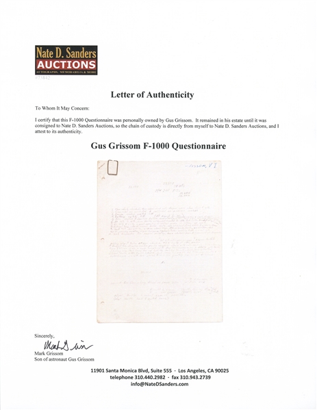 Lot of 6 Items Personally Owned by Mercury 7 and Apollo 1 Astronaut Gus Grissom -- Includes Grissom's Draft Copy of the Pilot's Flight Report for MR-4