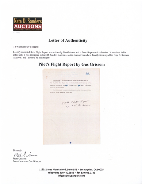 Lot of 6 Items Personally Owned by Mercury 7 and Apollo 1 Astronaut Gus Grissom -- Includes Grissom's Draft Copy of the Pilot's Flight Report for MR-4