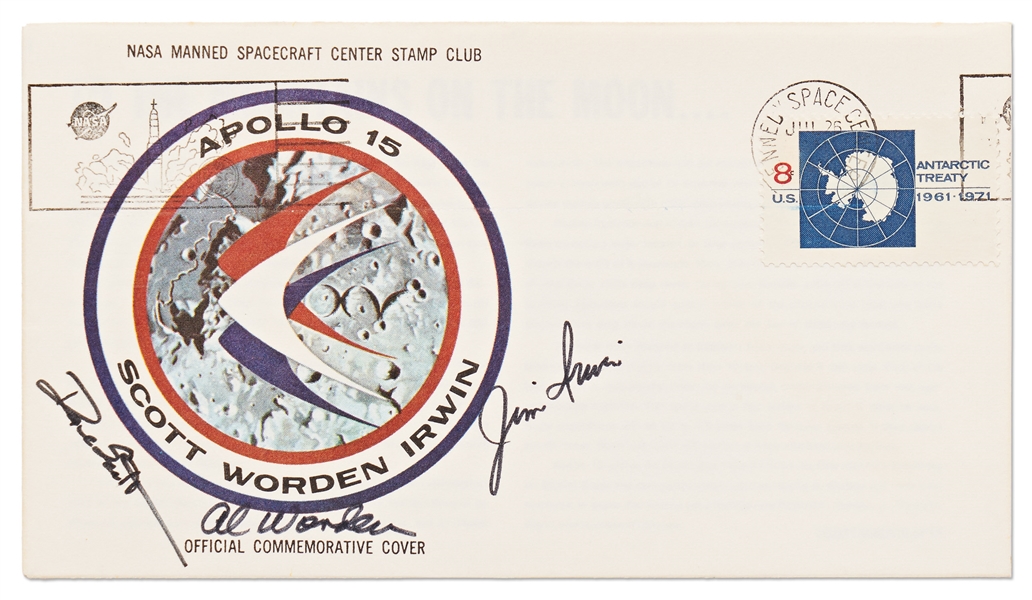 Apollo 15 Crew-Signed NASA Insurance Cover -- From Al Worden's Personal Collection, and Also With His Signed COA