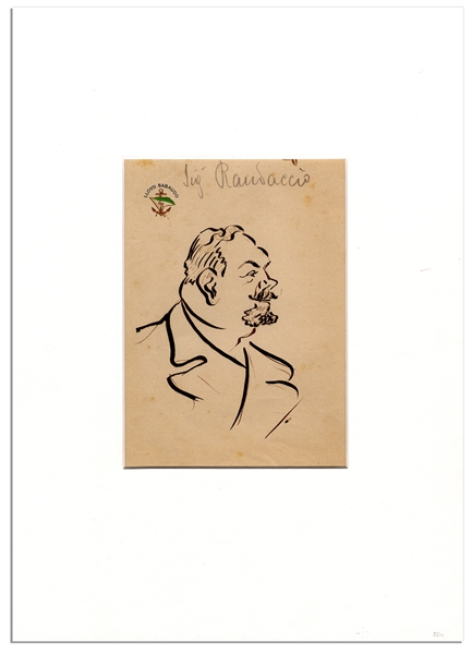 Enrico Caruso Hand-Drawn Caricature on ''Lloyd Sabaudo'' Yacht Line Stationery